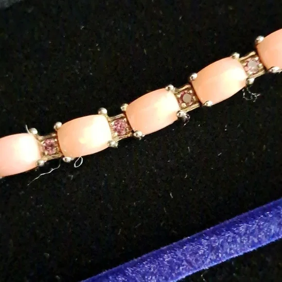 Peruvian Pink Opal & Orissa Rhodolite Garnet Tennis Link Style Bracelet. - Picture 9 of 11